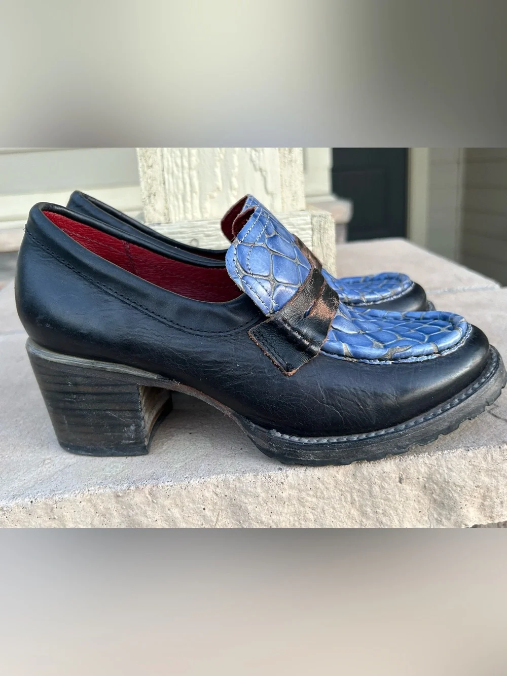 Womens FREEBIRD “Bristol” Loafer Heels Blue Snake Leather sz 7 - Picture 5 of 12